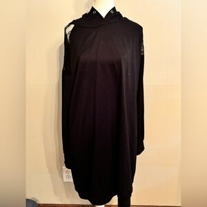 Elegant Black Lace Sleeve Hoodie Dress